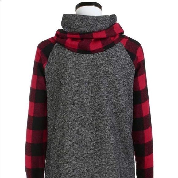 Womens Turtleneck Cowl Neck Tops Plaid Patchwork - Picture 2 of 3